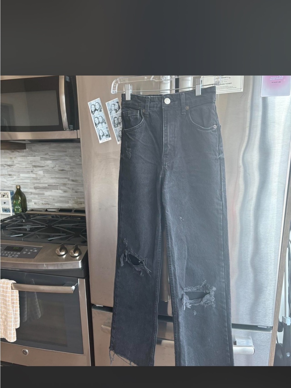 Zara Men's Black Straight-Leg Distressed Jeans